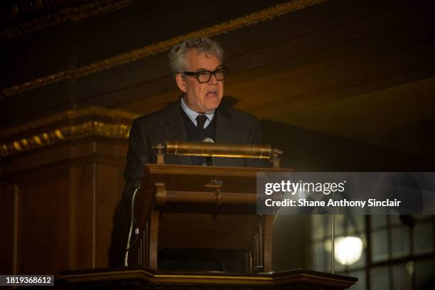 Danny Huston speaks during The Fayre of St. James's in support of The Quintessentially Foundation & The Firefly Project at St James's Church on...