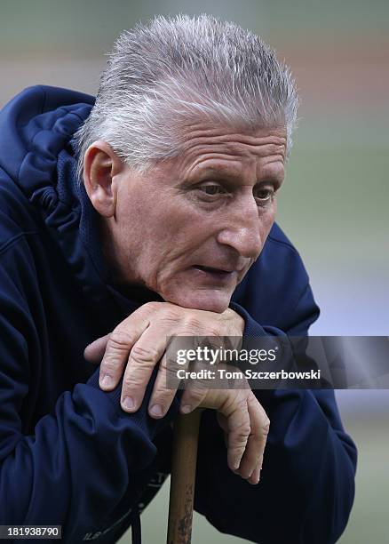 First base coach Mick Kelleher of the New York Yankees during batting practice before MLB game action against the Toronto Blue Jays on September 19,...