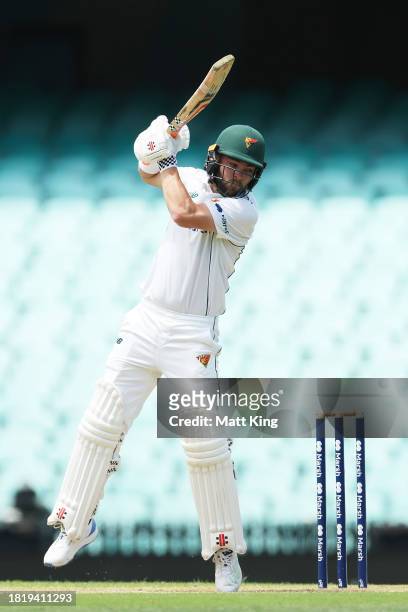 Caleb Jewell of the Tigers bats during the Sheffield Shield match between New South Wales and Tasmania at SCG, on November 29 in Sydney, Australia.