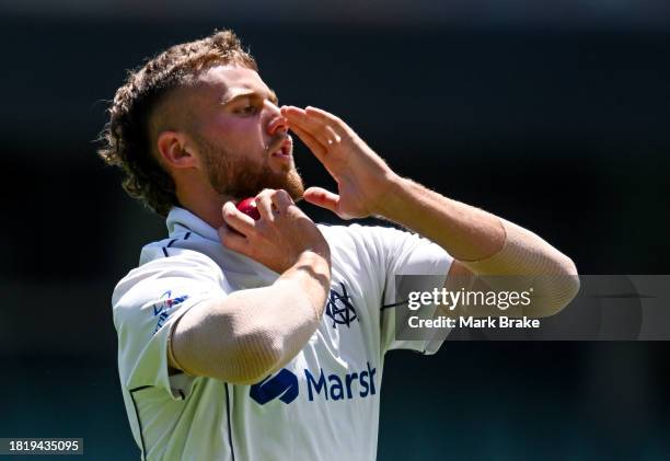 Fergus O'Neill of the Bushrangers bowls during warm ups of the Sheffield Shield match between South Australia and Victoria at Adelaide Oval, on...