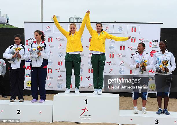 Michelle Valiente Amarilla and Erika Mongelos Bobadilla of Paraguay, Paula Hoffman and Andressa Cavalcanti of Brazil and Valeria Ocampo Batioja and...