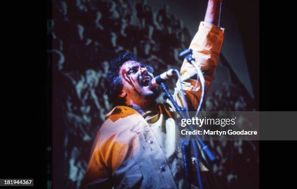 Wayne Coyne of the Flaming Lips performs on stage at Glastonbury, 2002.