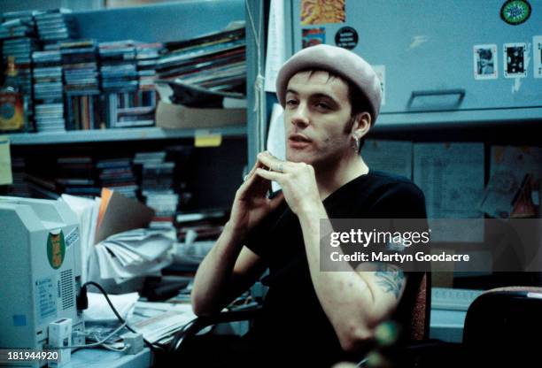 Richey Edwards of the Manic Street Preachers is interviewed in the offices of the NME, London, 1992.