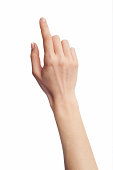 A hand touching a virtual blank screen