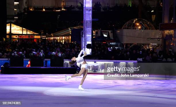 Mariah Bell skates during the 2023 Bryant Park tree lighting ceremony on November 28, 2023 in New York City.