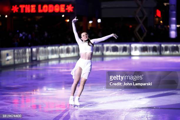 Mariah Bell skates during the 2023 Bryant Park tree lighting ceremony on November 28, 2023 in New York City.