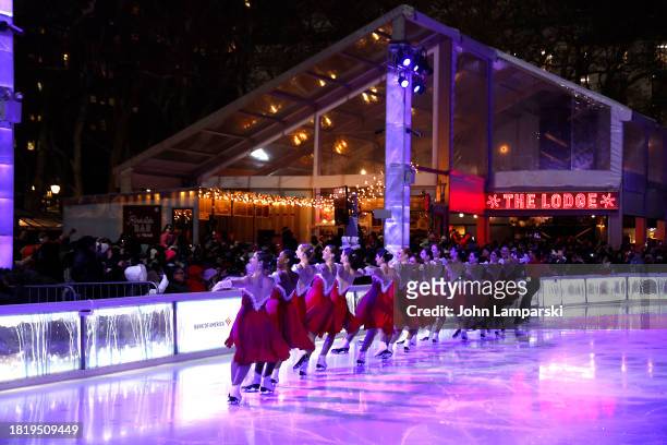 The Skyliners skate during the 2023 Bryant Park tree lighting ceremony on November 28, 2023 in New York City.