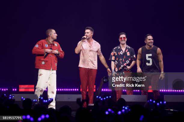 Kendall Schmidt, James Maslow, Logan Henderson and Carlos PenaVega of Big Time Rush perform onstage during iHeartRadio 106.1 KISS FM's Jingle Ball...