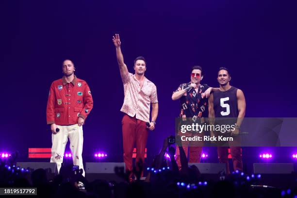 Kendall Schmidt, James Maslow, Logan Henderson and Carlos PenaVega of Big Time Rush perform onstage during iHeartRadio 106.1 KISS FM's Jingle Ball...