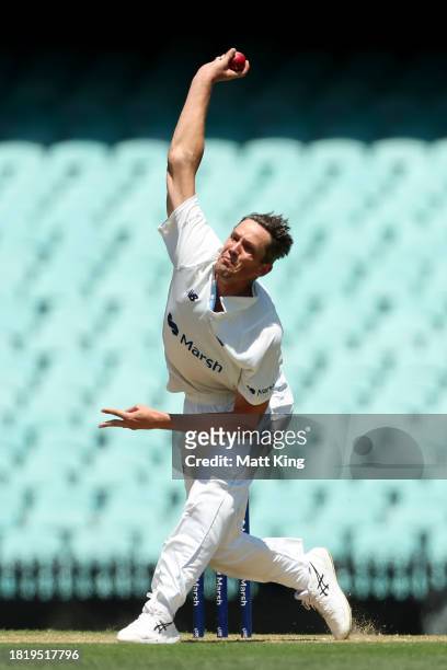 Chris Tremain of New South Wales bowls during the Sheffield Shield match between New South Wales and Tasmania at SCG, on November 29 in Sydney,...