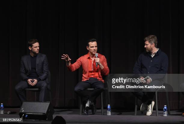 Jamie Bell, Andrew Scott and Director Andrew Haigh attend "All Of Us Strangers" MoMA The Contenders 2023 Screening at Museum of Modern Art on...