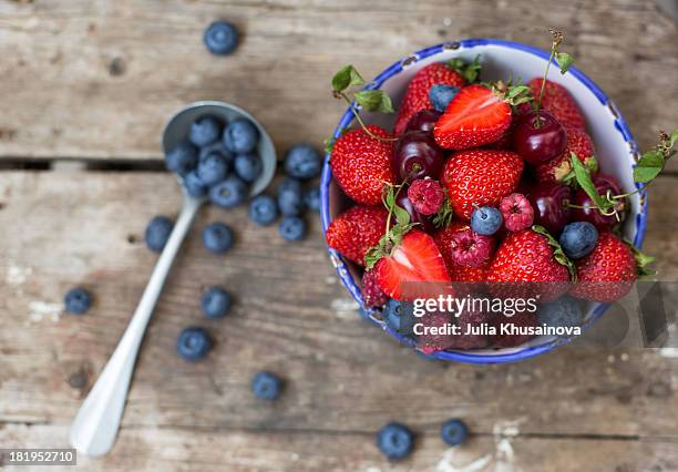 berry for breakfast - fruit bowl stock pictures, royalty-free photos & images