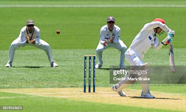 Alex Carey of the Redbacks edges Fergus O'Neill of the Bushrangers and is caught behind during the Sheffield Shield match between South Australia and...