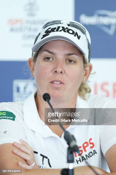 Ashleigh Buhai speaks to media during a press conference ahead of the ISPS HANDA Australian Open at The Australian Golf Course on November 29, 2023...