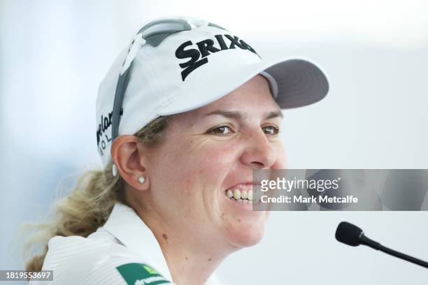 Ashleigh Buhai speaks to media during a press conference ahead of the ISPS HANDA Australian Open at The Australian Golf Course on November 29, 2023...