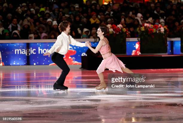 Ice Theater of New York skaters perform during the 2023 Bryant Park tree lighting ceremony on November 28, 2023 in New York City.