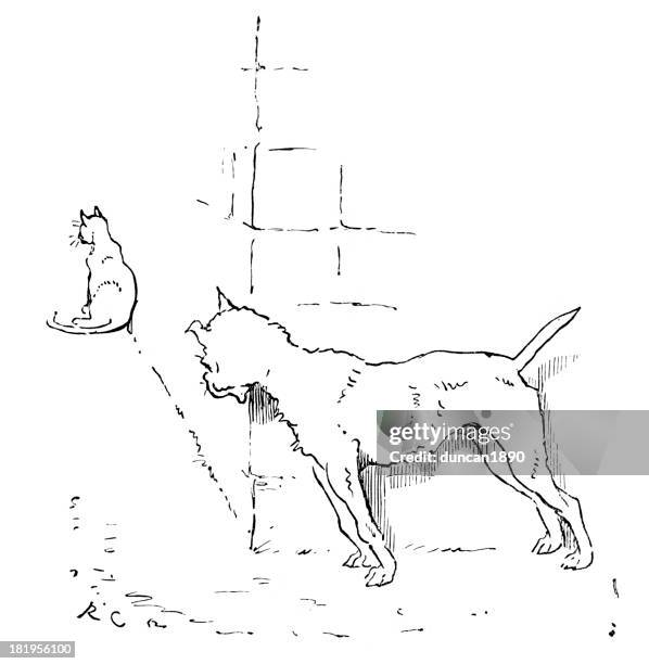 dog that worried the cat - dog chasing stock illustrations