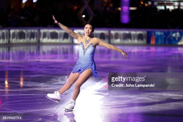 Karen Chen skates during the 2023 Bryant Park tree lighting ceremony on November 28, 2023 in New York City.