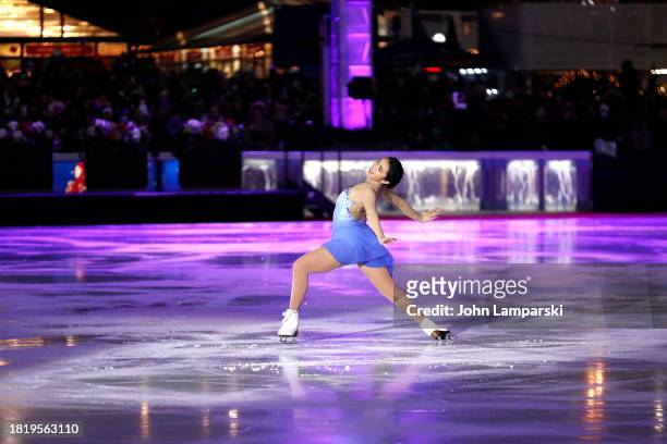 Karen Chen skates during the 2023 Bryant Park tree lighting ceremony on November 28, 2023 in New York City.