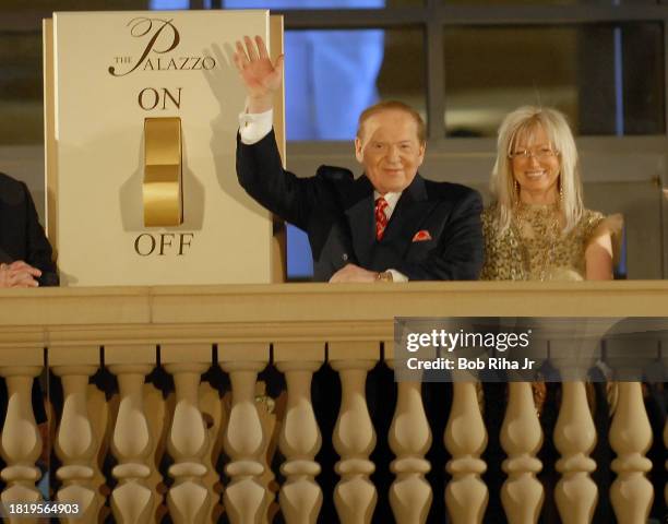 The Palazzo and Venetian Hotel Chairman Sheldon Adelson and his wife Dr. Miriam Adelson celebrate during Grand Opening at The Palazzo Las Vegas,...