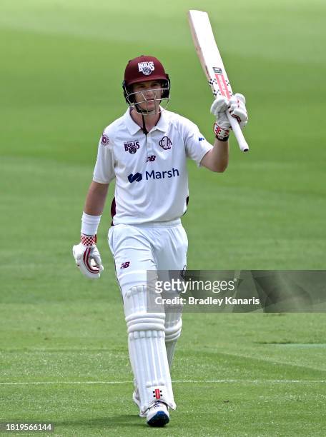 Jack Clayton of Queensland casahcduring day two of the Sheffield Shield match between Queensland and Western Australia at The Gabba, on November 29...