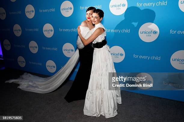 Sofia Carson and Aria Mia Loberti attend the 2023 UNICEF Gala at Cipriani Wall Street on November 28, 2023 in New York City.