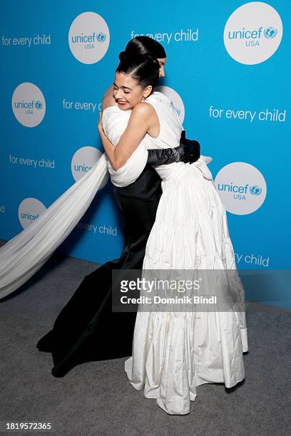 Sofia Carson and Aria Mia Loberti attend the 2023 UNICEF Gala at Cipriani Wall Street on November 28, 2023 in New York City.