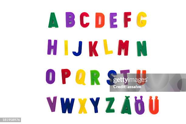 alphabet written with magnetic letters included ä, ö, ü - w 2013 stock pictures, royalty-free photos & images