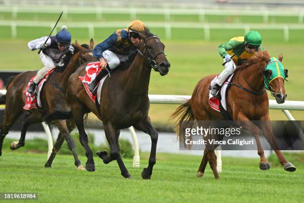 Zac Spain riding Call The Union winning Race 4, the Ladbroke It Handicap, during Melbourne Racing at Sandown Lakeside on November 29, 2023 in...