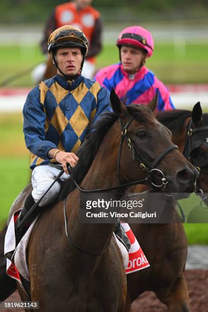 Zac Spain riding Call The Union after winning Race 4, the Ladbroke It Handicap, during Melbourne Racing at Sandown Lakeside on November 29, 2023 in...