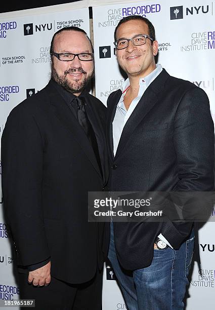 Songwriter/producer Desmond Child and event co-host Doug Davis attend the Clive Davis Institute Of Recorded Music 10th Anniversary Party at Gallow...