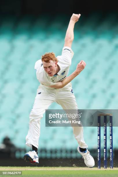 Jack Nisbet of New South Wales bowls during the Sheffield Shield match between New South Wales and Tasmania at SCG, on November 29 in Sydney,...