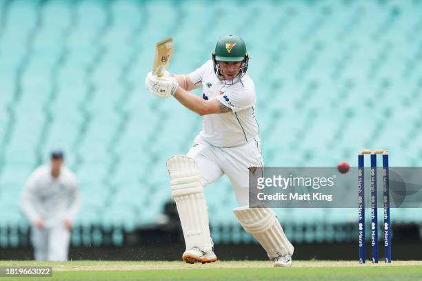 Jake Doran of the Tigers bats during the Sheffield Shield match between New South Wales and Tasmania at SCG, on November 29 in Sydney, Australia.