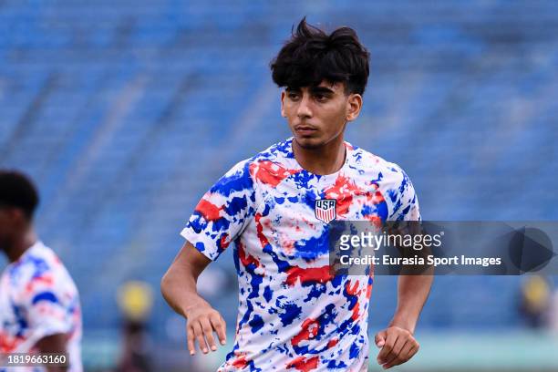 Taha Habroune of United States warming up during FIFA U-17 World Cup Round of 16 match between Germany and USA at Si Jalak Harupat Stadium on...