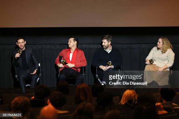 Jamie Bell, Andrew Scott, Andrew Haigh, and Kate Erbland speak onstage during the "All of Us Strangers" BAFTA screening at AMC Lincoln Square Theater...