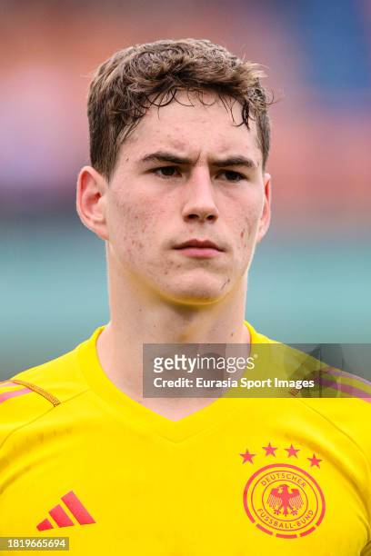 Goalkeeper Max Schmitt of Germany during FIFA U-17 World Cup Round of 16 match between Germany and USA at Si Jalak Harupat Stadium on November 21,...