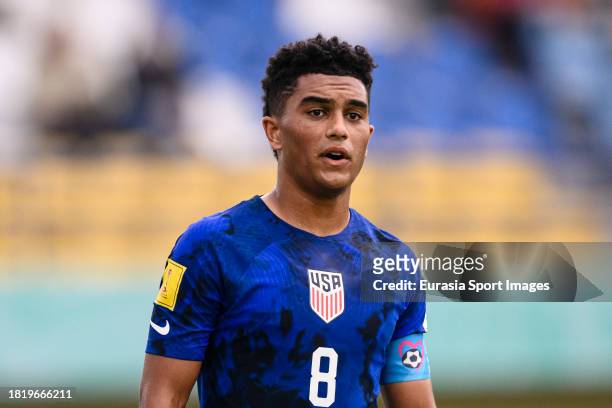 Pedro Soma of United States walks in the field during FIFA U-17 World Cup Round of 16 match between Germany and USA at Si Jalak Harupat Stadium on...