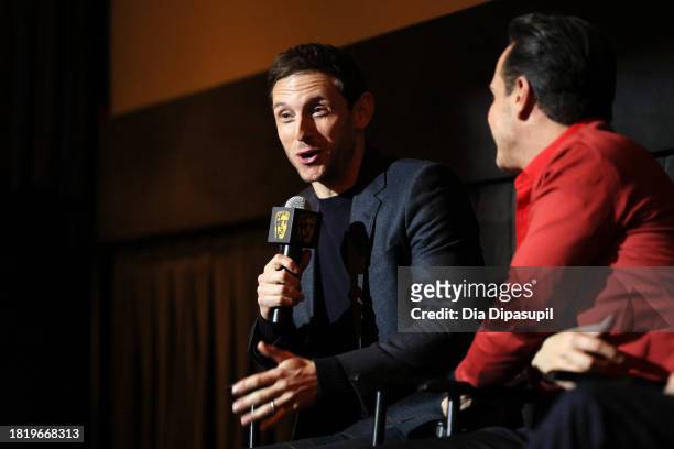 Jamie Bell and Andrew Scott speak onstage during the "All of Us Strangers" BAFTA screening at AMC Lincoln Square Theater on November 28, 2023 in New...