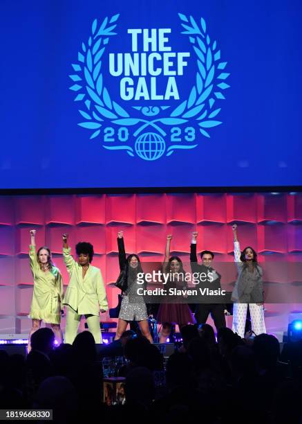Stephanie Torns, Nasia Thomas, Emiko Dunn, Arwen Monzon-Sanders, Wren Rivera, and Shoba Narayan perform onstage during The UNICEF Gala at Cipriani...