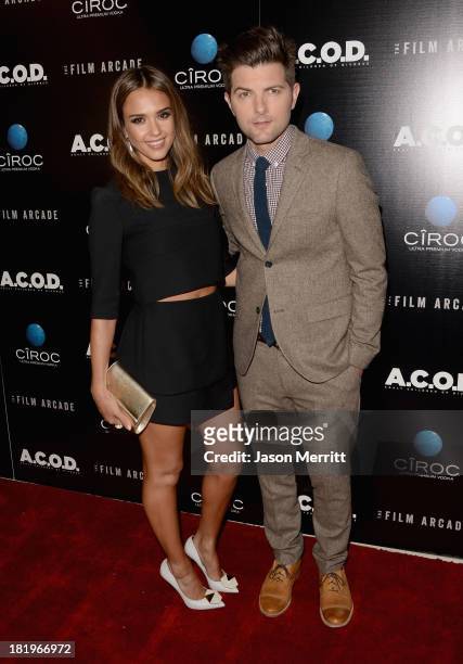 Actress Jessica Alba and actor Adam Scott attend the premiere of The Film Arcade's "A.C.O.D." at the Landmark Theater on September 26, 2013 in Los...