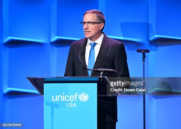 Michael J. Nyenhuis speaks onstage during The UNICEF Gala at Cipriani Wall St. On November 28, 2023 in New York City.