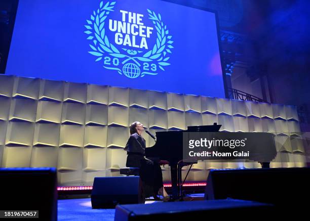 Sara Bareilles performs onstage during The UNICEF Gala at Cipriani Wall St. On November 28, 2023 in New York City.