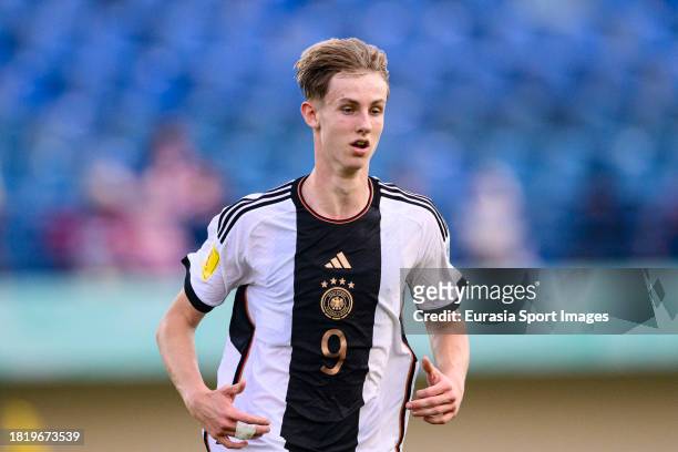 Max Moerstedt of Germany runs in the field during FIFA U-17 World Cup Round of 16 match between Germany and USA at Si Jalak Harupat Stadium on...