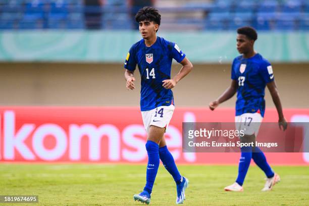 Taha Habroune of United States celebrates his goal during FIFA U-17 World Cup Round of 16 match between Germany and USA at Si Jalak Harupat Stadium...