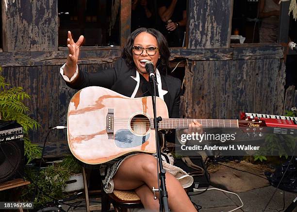 Elle Varner performs at the Clive Davis Institute Of Recorded Music 10th Anniversary Party at Gallow Green at the McKittrick Hotel on September 26,...