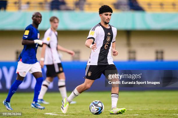 Fayssal Harchaoui of Germany makes a pass during FIFA U-17 World Cup Round of 16 match between Germany and USA at Si Jalak Harupat Stadium on...