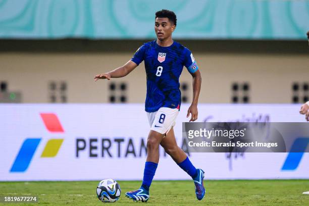 Pedro Soma of United States in action during FIFA U-17 World Cup Round of 16 match between Germany and USA at Si Jalak Harupat Stadium on November...