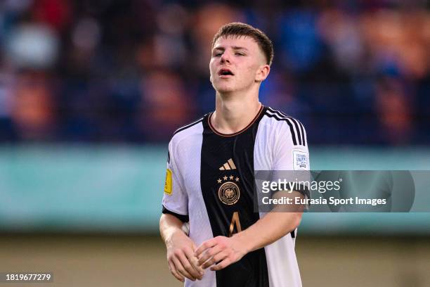 Finn Jeltsch of Germany walks in the field during FIFA U-17 World Cup Round of 16 match between Germany and USA at Si Jalak Harupat Stadium on...