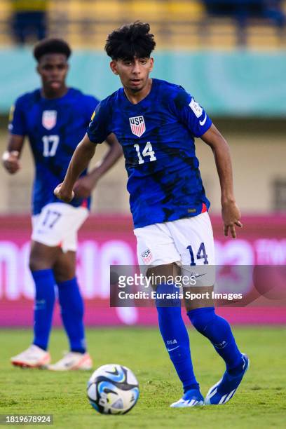 Taha Habroune of United States controls the ball during FIFA U-17 World Cup Round of 16 match between Germany and USA at Si Jalak Harupat Stadium on...