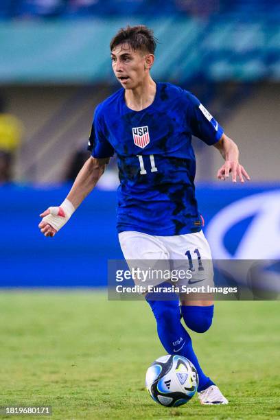 David Vazquez of United States runs with the ball during FIFA U-17 World Cup Round of 16 match between Germany and USA at Si Jalak Harupat Stadium on...